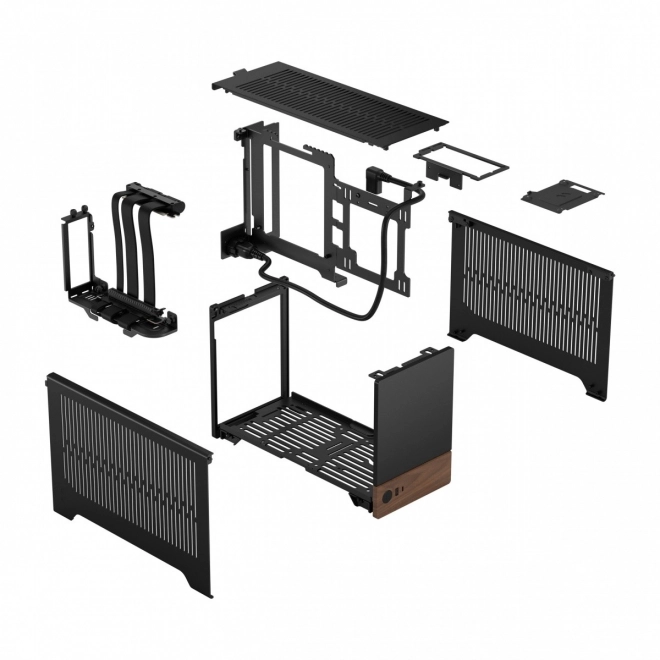 Elegante zwarte computerset met houten basis