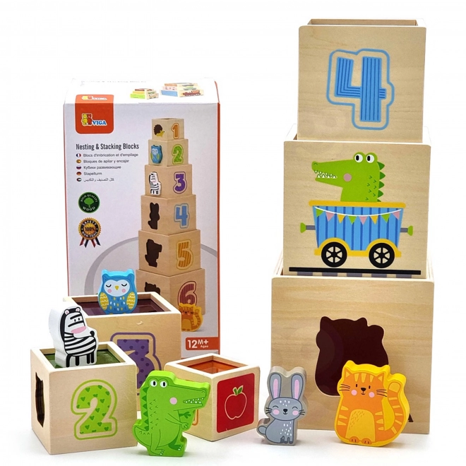 Montessori Wooden Pyramid and Building Blocks Viga