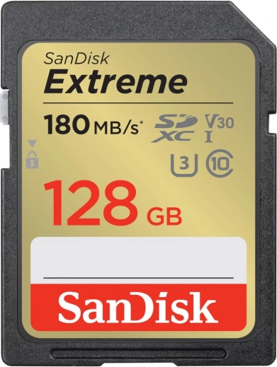 carte mémoire sandisk extreme sdxc 128 go uhs‑i u3 v30 180/90 mo/s