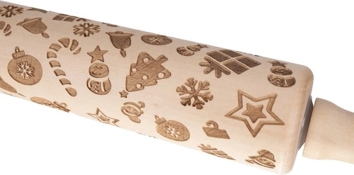 wooden rolling pin for dough with Christmas pattern RUHHY