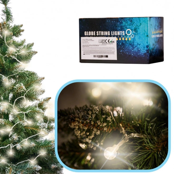 Warm White 100 LED Globe String Lights 10m