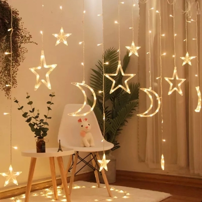LED warm witte gordijn met sterren en maantjes - 2,5 m, 138 LED