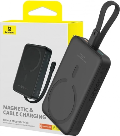 Magnetische powerbank Baseus 10000 mAh met MagSafe en snel opladen 20 W (zwart)