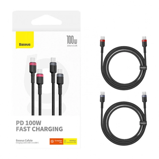 Câble Baseus Cafule USB-C vers USB-C 100W, 2m, 2pcs (rouge-noir, gris-noir).