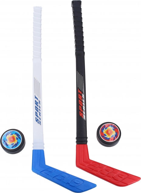Children's hockey sticks with pucks for a hockey tournament