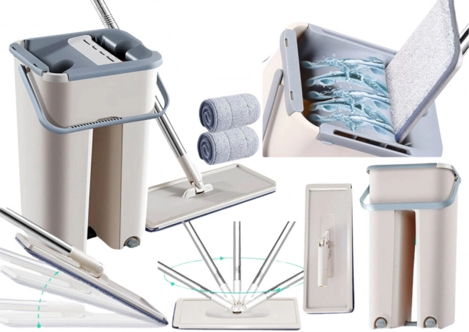Platte mop met dubbelcompartiment emmer en 2 microvezel vervangingen