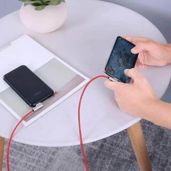Rode nylon USB - Lightning kabel 2m met 90 graden hoek
