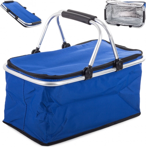 Thermischer Picknickkorb mit Isolierung und klappbaren Griffen – Blau