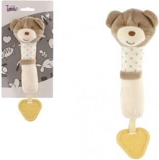 Squeaker/teether plush bear 24 cm beige on card in bag 0+