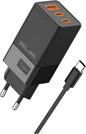 Netlader 65W GaN 2x USB‑C + USB‑A met USB‑C‑kabel – zwart