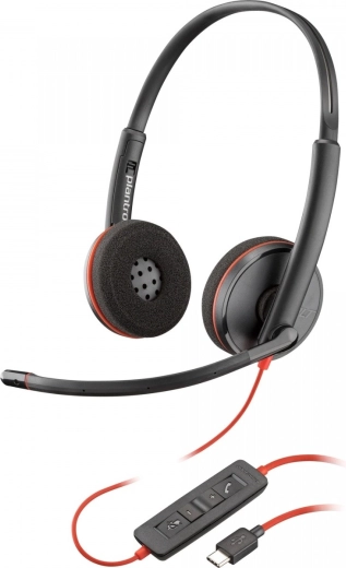 Verkabeltes Stereo-Headset USB Poly Blackwire 3220 mit USB‑C/USB‑A‑Adapter