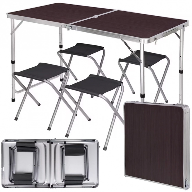 Folding Camping Table Set with 4 Chairs and Carrying Case