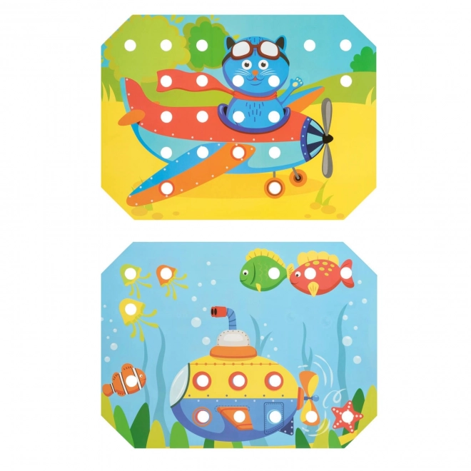 Lucy & Leo Mozaika avec pince et broderie - ensemble de jeu en bois avec modèles
