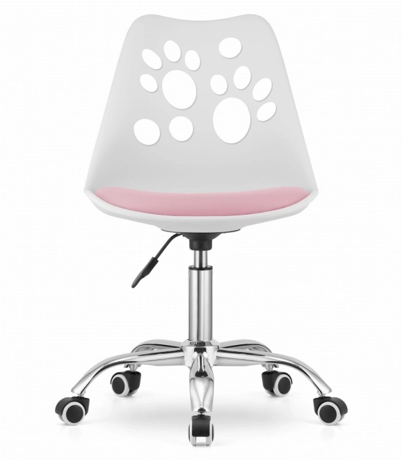 Chaise pivotante blanche et rose en cuir écologique avec base chromée