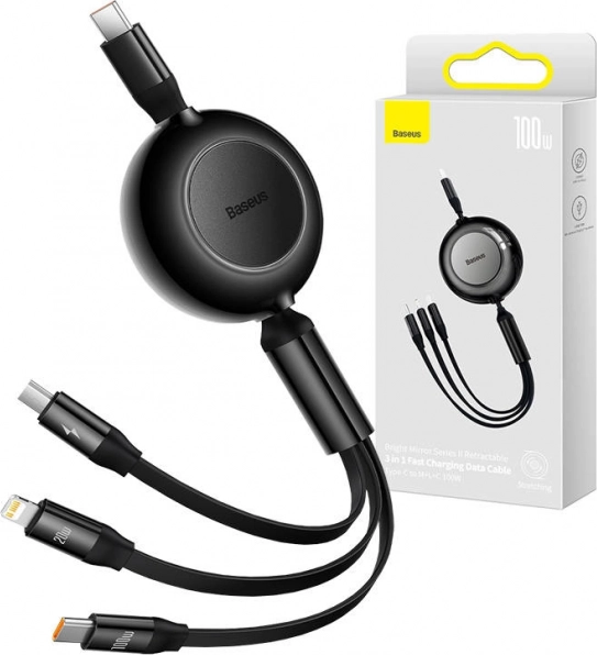 Baseus Bright Mirror 4 retractable 3-in-1 cable USB-C / Lightning / Micro USB 100 W, 1.1 m, black