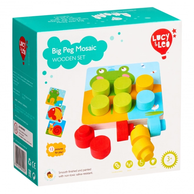 Lucy & Leo Kleurrijke mozaïek - houten spel met grote pinnen en sjablonen