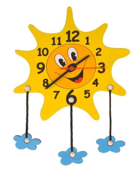 Klok in de vorm van een zon met wolken voor kinderen