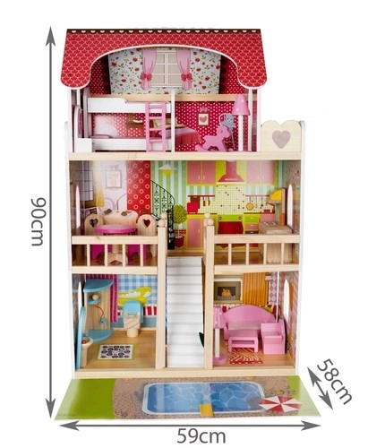 Houten poppenhuis met zwembad