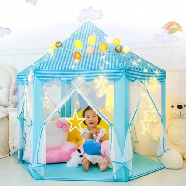 Tente pour enfants hexagonale pour maison/jardin - bleu