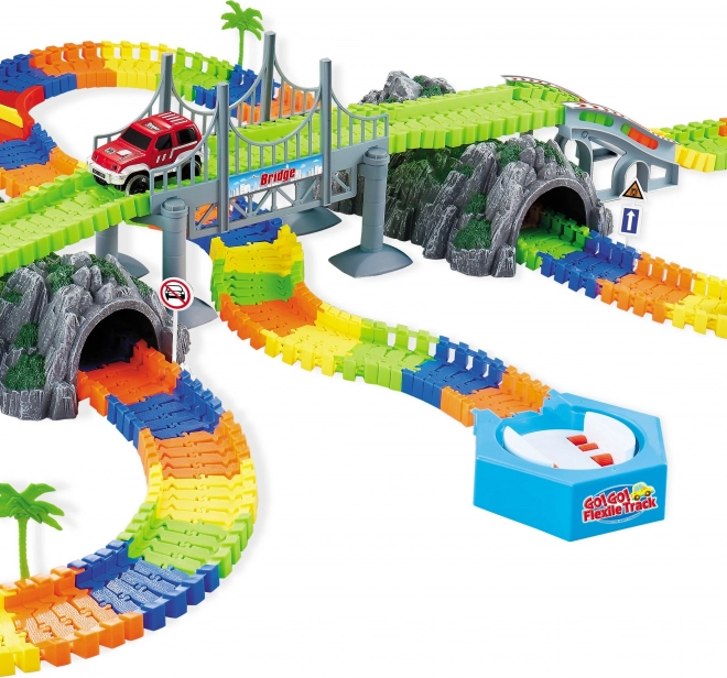 Flexi racing track with two tunnels and 2 cars