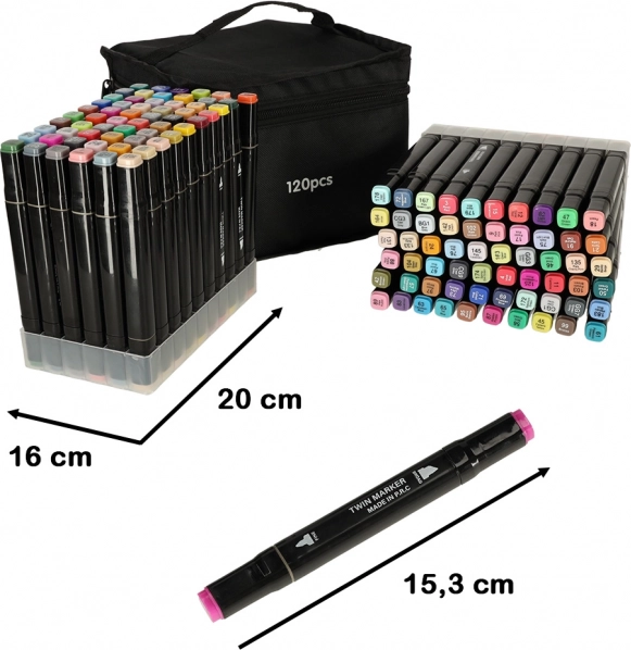 Dubbelpuntige alcoholmarkers in etui met standaard – 120