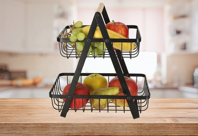 Two-tier Fruit Basket Metal and Wood