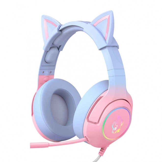 Gaming-Kopfhörer rosa-blau mit Katzenohren