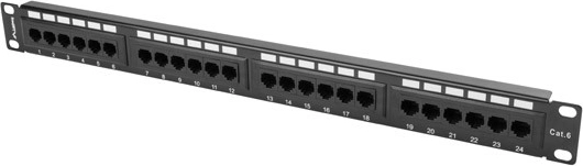 Patch panel 24 ports 1U black Cat.6