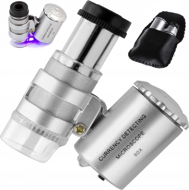 Zakmicroscoop met 60x vergroting en LED- en UV-verlichting