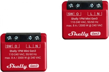 Shelly 1PM Mini Gen3 set van 2 slimme schakelaars Wi‑Fi/Bluetooth
