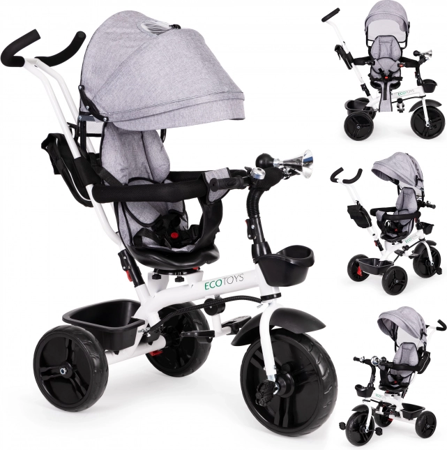 Children's Tricycle with Swivel Seat and Canopy ECOTOYS Grey