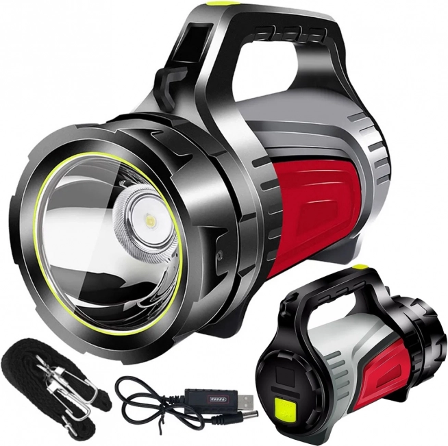 Rechargeable LED floodlight and flashlight with power bank for camping and emergencies
