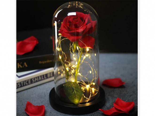 Ewige rote Rose im Glas mit LED-Licht als Geschenk für Frauen