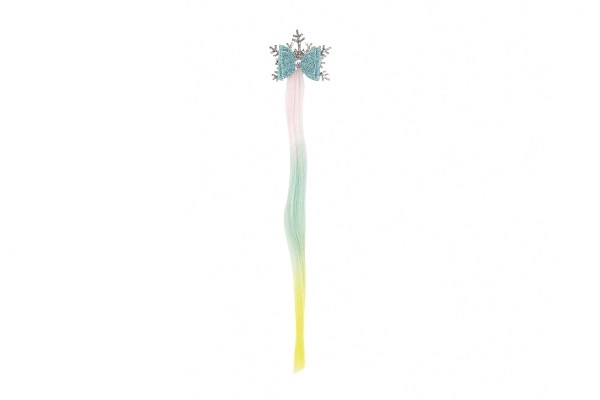 Barrette flocon avec nœud et mèche arc-en-ciel métal/plastique 7x38cm en sachet