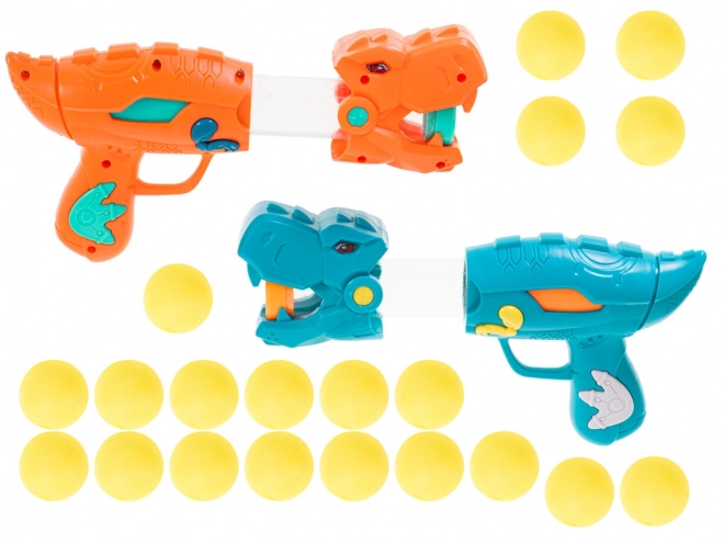 Interactieve spel Schieten op een Dinosaurus met pistolen en balletjes