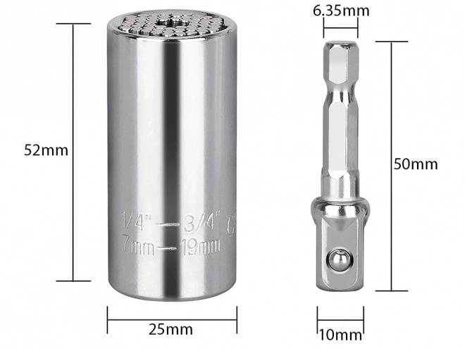 Universelle Stecknuss 7–19 mm mit Adapter
