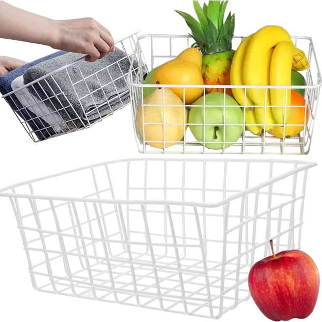 Metal wire fruit basket and kitchen organizer, white, large
