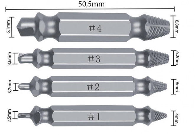 Set of 4 Broken Screw Extractors