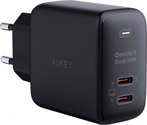 Wandlader Aukey 45 W, 2× USB‑C, zwart