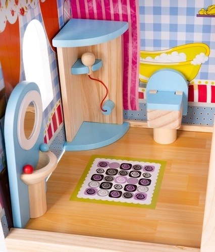 Houten poppenhuis met zwembad
