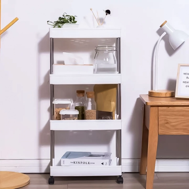 Plastic badkamer rek met 4 planken en wielen