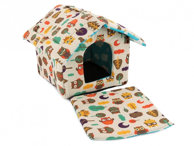 Huisje voor huisdieren met uilmotief, maat XL