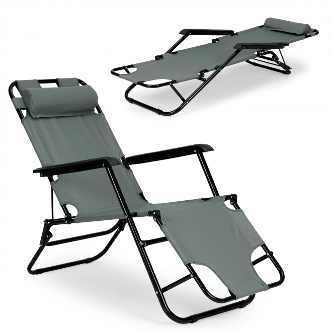 Outdoor Foldable Garden Chair with Headrest Gray