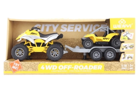 Battery-powered ATV with trailer and buggy with lights and sounds
