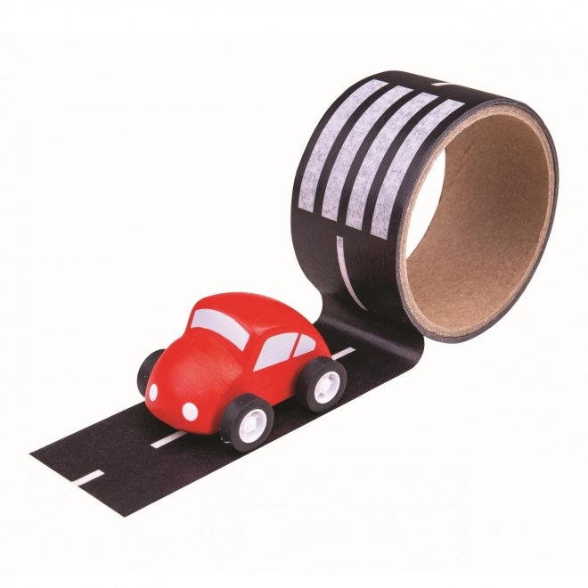 Plakkende tapebaan met autootje van Bigjigs Toys