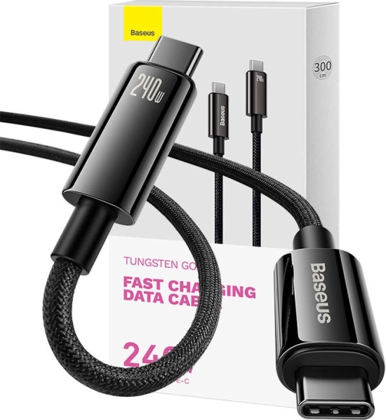 Baseus Tungsten Gold USB‑C to USB‑C Cable 240W, 3 m, black