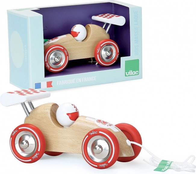 Voiture de course en bois à tirer avec aile rouge VILAC