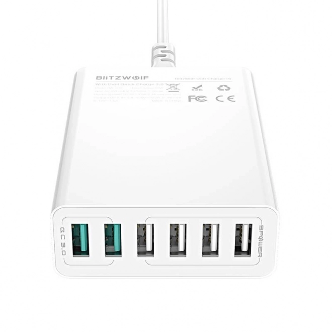 USB-oplader 6 poorten BlitzWolf QC 3.0, 60W wit