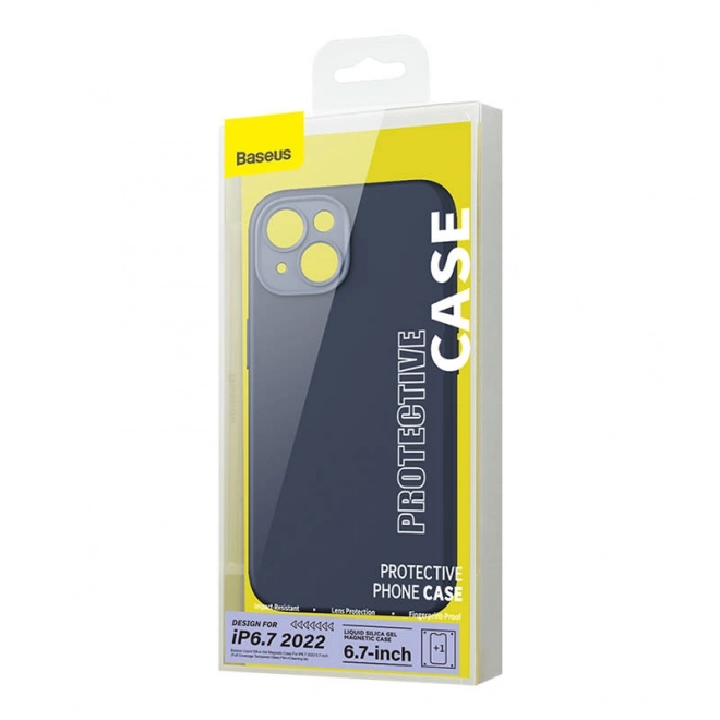 Magnetische hoes en set gehard glas voor iPhone 14 Plus - Baseus Liquid Silica blauw