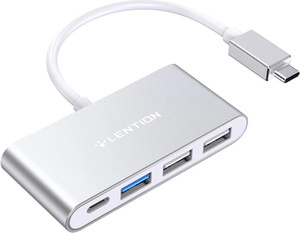 Lention 4-in-1 USB-C to USB 3.0 and USB 2.0 Hub Silver
